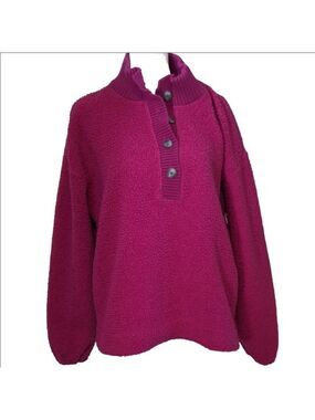LOFT Magenta Fleece Pullover Top Large Winter Ski Warm Cozy